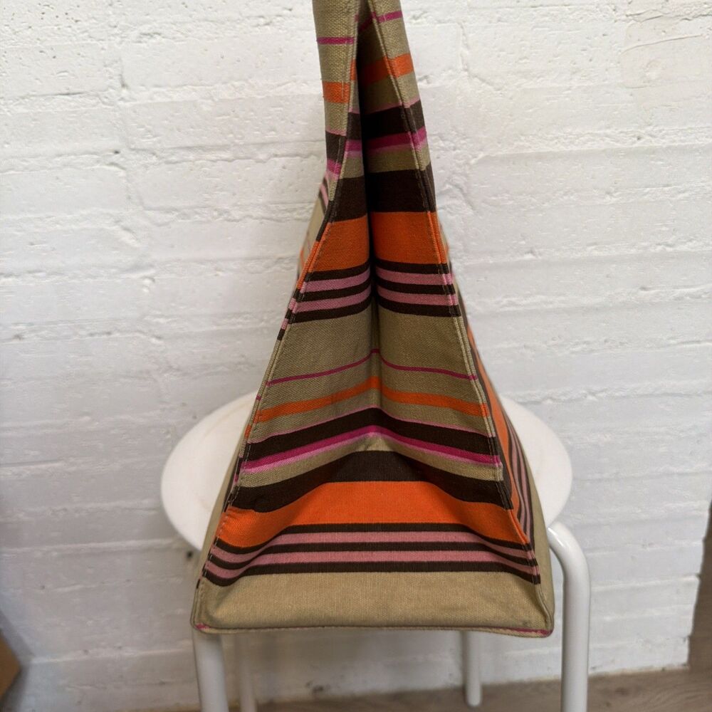 Sigrid Olson Striped Canvas Tote Bag Boho-Chic Earthy 70s' Revival Resort Beach - Picture 2 of 9
